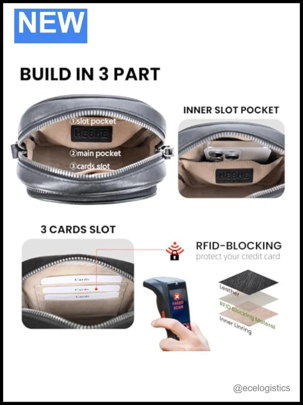 Small Leather Crossbody Bag RFID Phone Purse with Card Slots Adjustable Straps